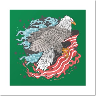 eagle USA flag fire Posters and Art